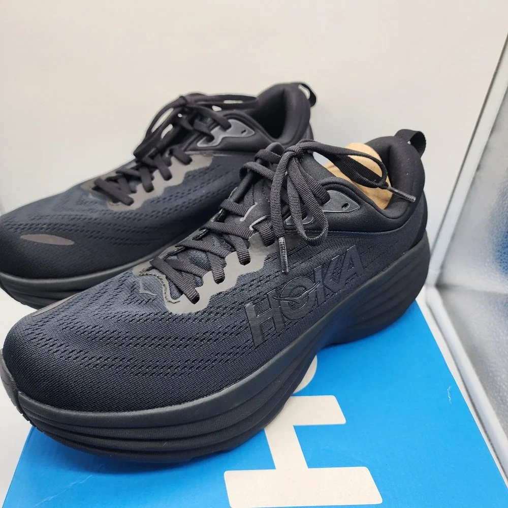 HOKA Bondi 8 Running Shoes Men 10D Black Black Max Cushion Road Sneakers